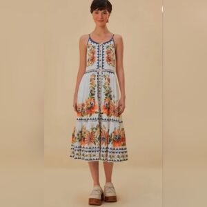Farm Rio Floral Embroidered White Dress, Size Small